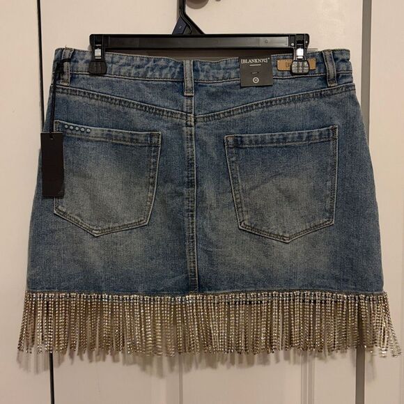 BlankNYC denim rhinestone fringe skirt Size 30 new with tags - Picture 5 of 6